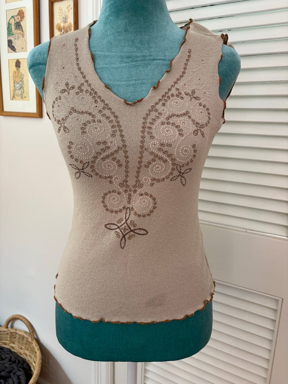 Y2K Lettuce Edge Embroidered Whimsigoth Fairycore Textured Knit Tank Top